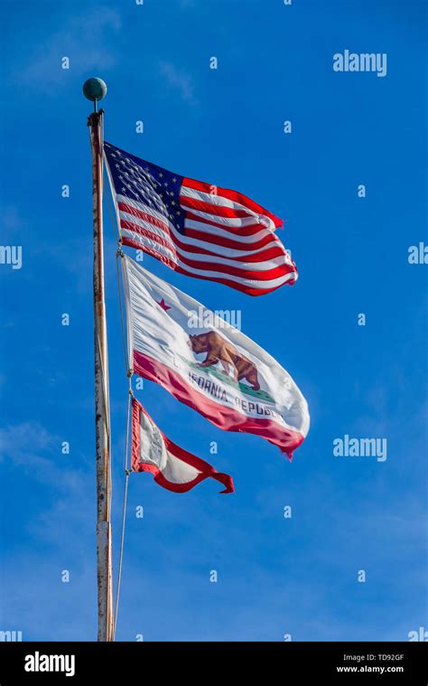 The Us Stars And Stripes Old Glory And The California Republic Flags