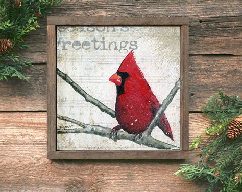 Have it beside a tea spoon so you can see the size. Christmas cardinal art print with barn wood frame ...