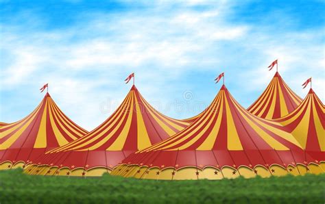 Circus Tent Red And Yellow Circus Tents Placed On A Green Field