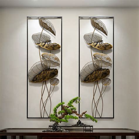 2 Pieces Metal Lotus Leaves Wall Decor Set For Living Room With Black