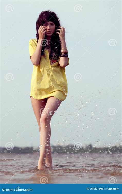 brunette woman walking on water stock image image of leisure relax 21551495