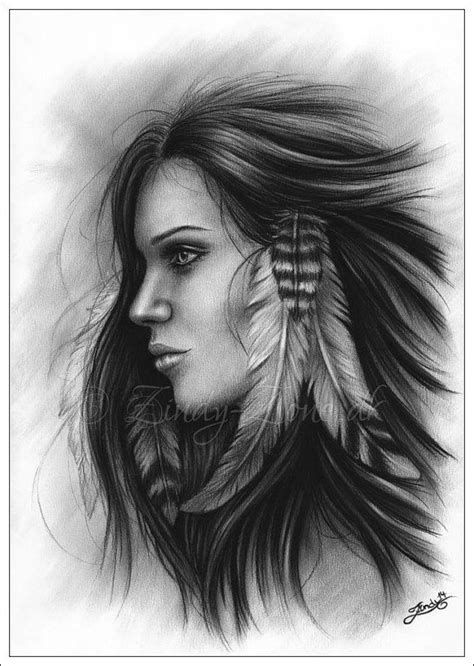 She With The Feathers Native Indian Girl Woman Art Print Glossy Zindy