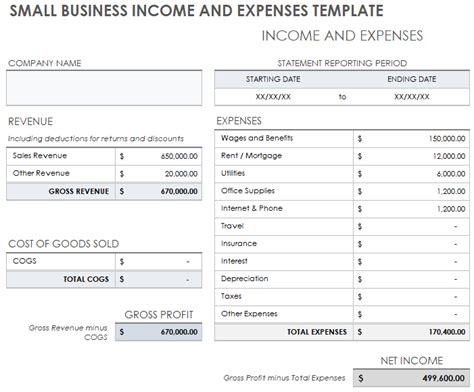 Small Business Income Statement Templates Smartsheet