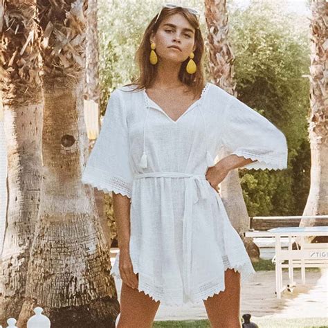 2019 Bikini White Beach Dress Saida De Praia Cotton Beach Cover Up