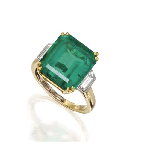 268 18 Karat Two Color Gold Emerald And Diamond Ring Tiffany And Co