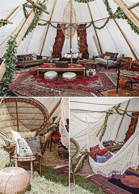 Inside The Tent Decor Details Outdoor Boho Wedding