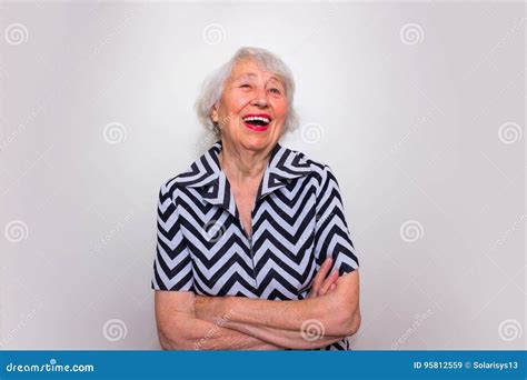 The Portrait Of A Laughing Old Woman Stock Image Image Of Cheerful