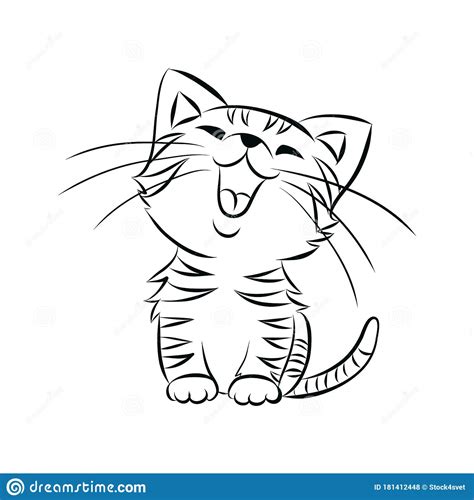Vector Kitten Cute Happy White Cat Smiling Character Cat Drawing