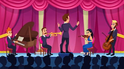 Premium Vector Concert Of Classic Music Orchestra Cartoon