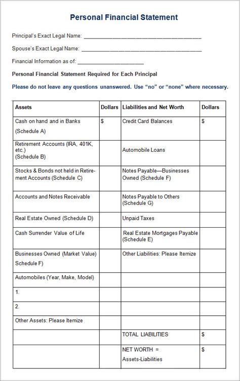 Personal Financial Statement Templates 9 Download Free Documents In