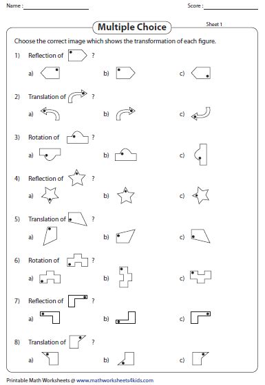 Transformation Worksheets - Reflection, Translation, Rotation