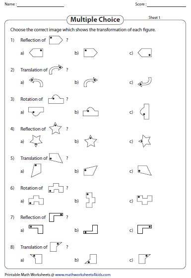 Transformation Worksheets Reflection Translation Rotation