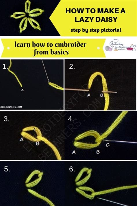 Lazy Daisy Stitch How To Make A Detached Chain Stitch Step By Step