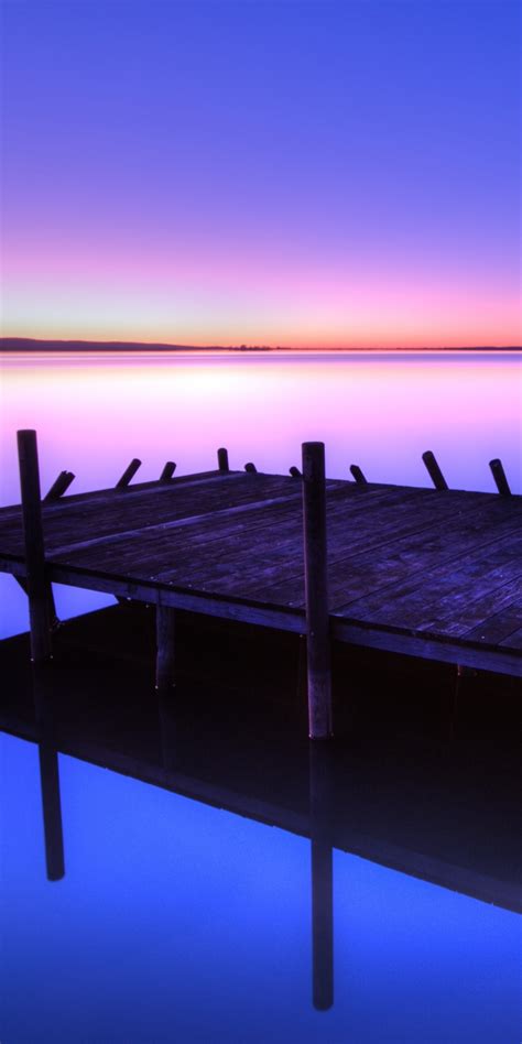 Download Wallpaper 1080x2160 Lake Wooden Dock Blue Sunset Honor 7x
