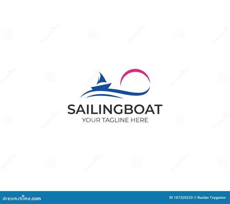 Sailboat Logo Template Sunset And Waves Vector Design Stock Vector