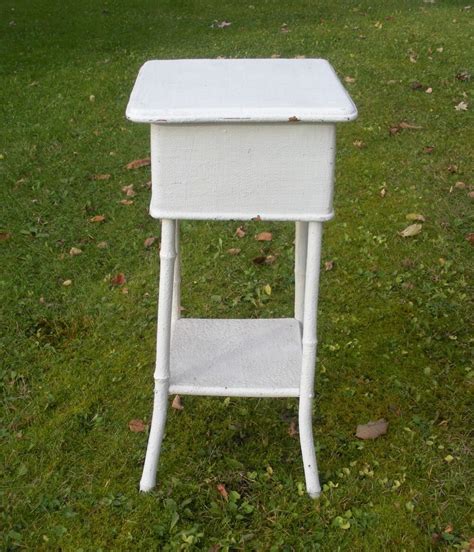 Antique Vintage Bamboo Sewing Stand White By Wildroseprimitives