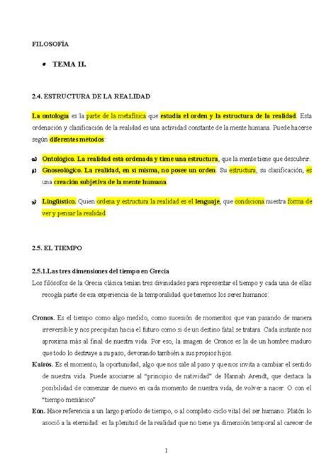 Tema 2 Realidad Y Metafísica FilosofÍa Tema Ii 2 Estructura De La Realidad La Ontología Es