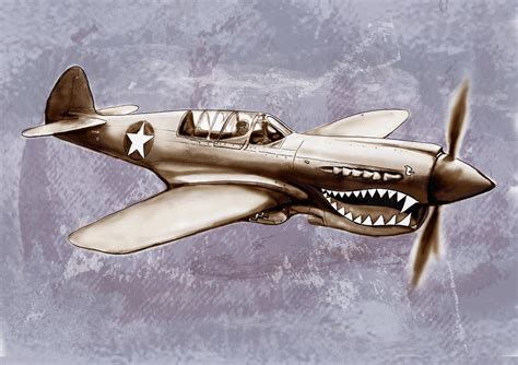 P 40 N Warhawk Airplane In World War 2 Stylised Modern Drawing Art