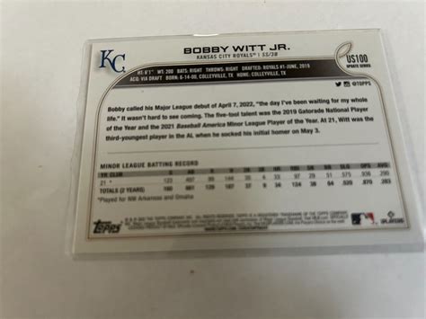 Bobby Witt Jr 2022 Topps Update Series Us100 Rookie Card Kansas City Royals Rc Ebay