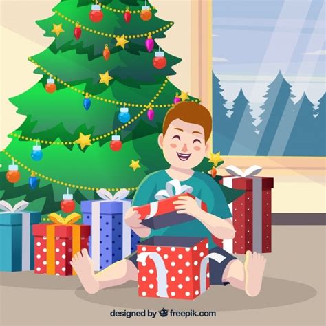 Fondo De Niño Abriendo Regalos De Navidad Vector Gratis