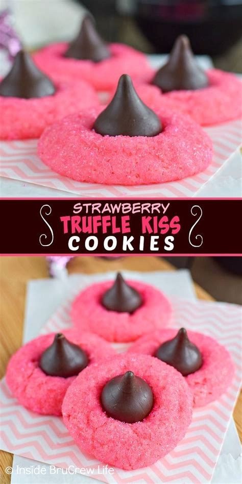 Indulge in cakes, brownies, cookies, cheesecakes and all of your favourite flavourful desserts with hershey's kitchens, the dessert experts. Strawberry Truffle Kiss Cookies in 2020 | Strawberry cake ...