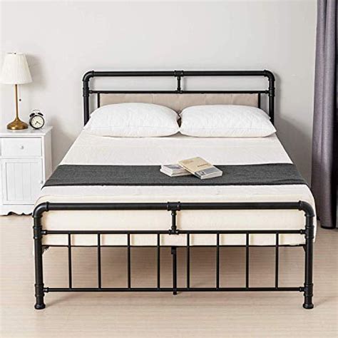 Bed Queen Size Platform Metal Frame With Vintage Headboard And