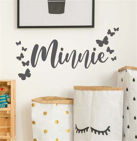 Personalised Script Bespoke Name With Butterflies Wall Sticker