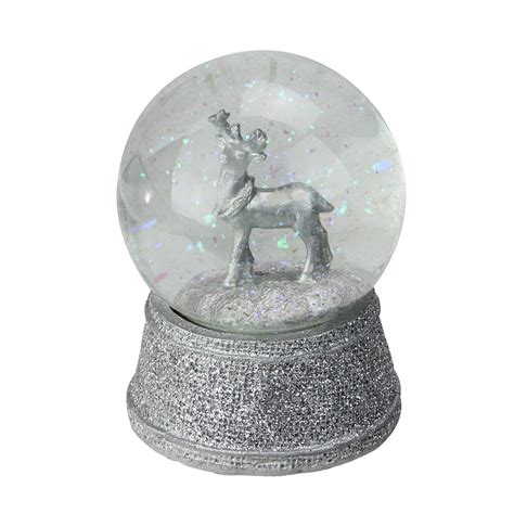 55 Silver Glittered Reindeer Christmas Snow Globe Glittering Snow