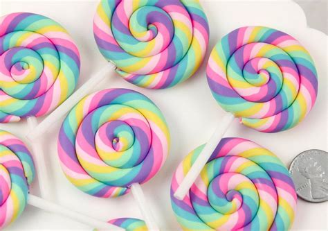 80mm Huge Pastel Rainbow Swirl Lollipop Flatback Clay Or Resin
