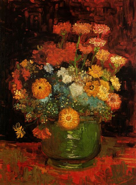 The vincent van gogh gallery: Vase with Zinnias - Vincent van Gogh - WikiArt.org ...
