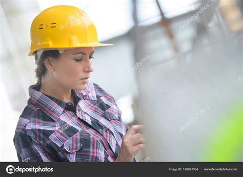 Attractive Young Female Construction Worker Outdoors Stock Photo By