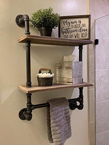 Explore moen's collection of bathroom towel racks and vanity shelving available in several designer styles and finishes from modern chrome to transitional polished nickel to traditional oil rubbed bronze. Industrial Pipe Bathroom Shelves Wall Mounted 2-shelf ...