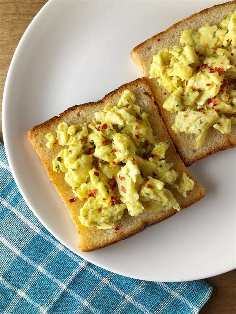 Fluffy Scrambled Egg On Toast Breakfast Recipe Tempting Treat