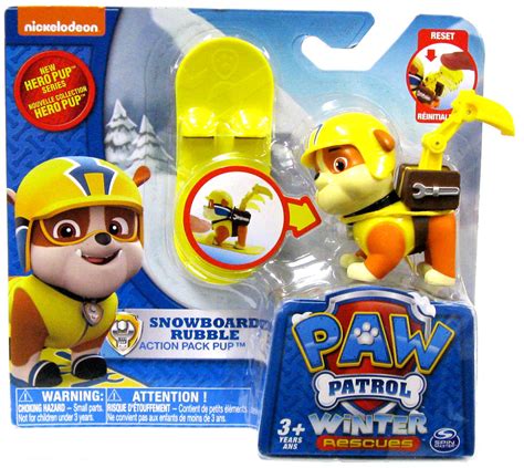 Paw Patrol Action Pack Pup Winter Rescues Snowboard Rubble Figure Spin