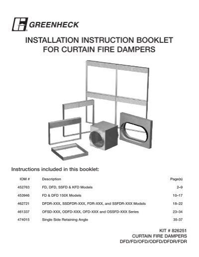 Installation Instruction Booklet For Curtain Fire Dampers Greenheck