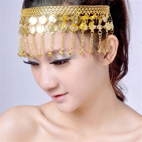Belly Dance Accessories Indian Dance Chain Hair Accessory With Bell Metal Coins Bell Headband