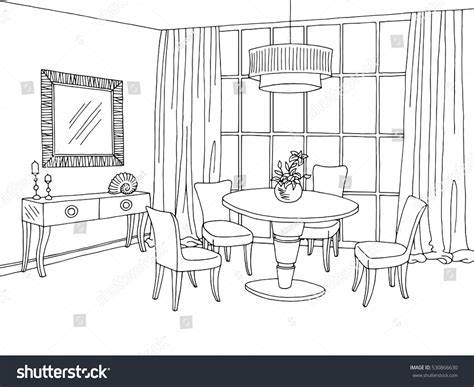 Dining Room Graphic Black White Sketch Stock Vector 530866630