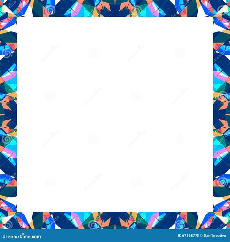 White Frame With Sharp Geometric Multicolor Collage Pattern Borders