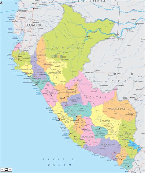 Political Map Of Peru Ezilon Maps
