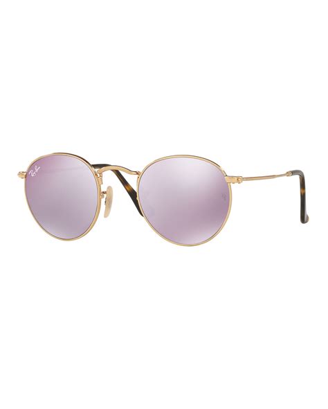 Ray Ban Mirrored Round Flash Sunglasses In Purple Lyst