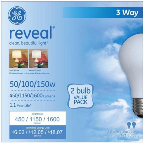 Ge Reveal 50100150 Watt 3 Way Light Bulbs 2 Pack Ralphs