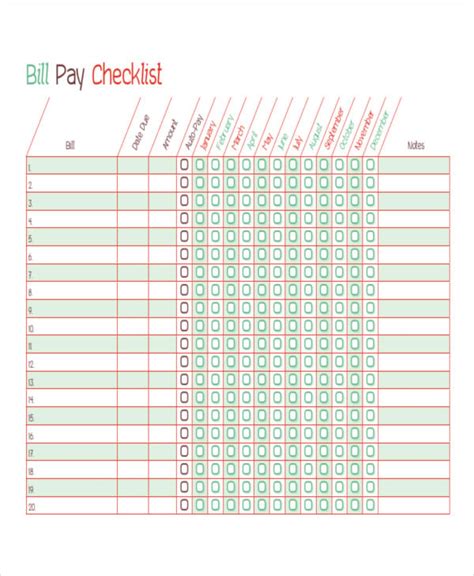 Bill Pay Checklist Printable PDF