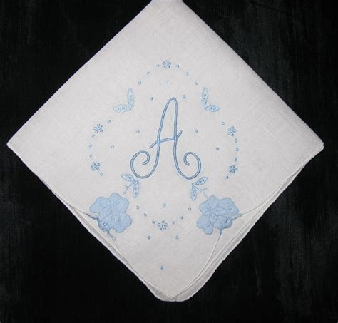 Embroidered M Hankerchief Initial Letter Hankie Vintage Womens