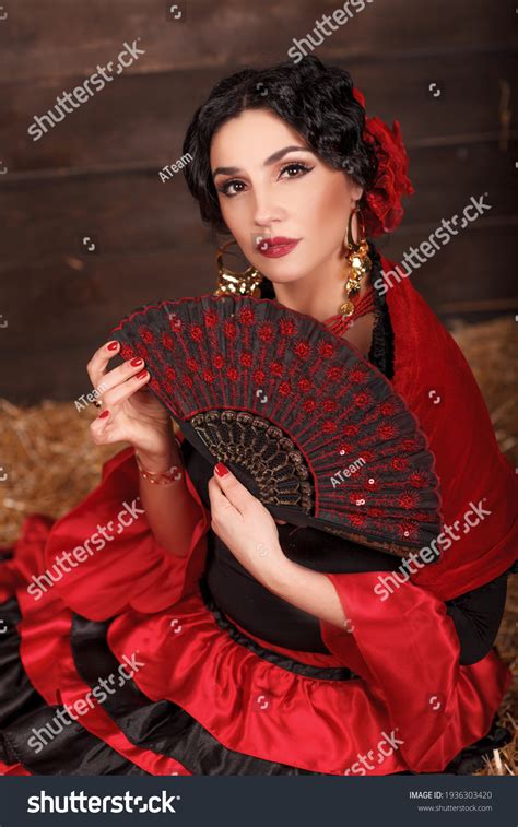 Beautiful Spanish Woman Traditional National Dress Stock Photo
