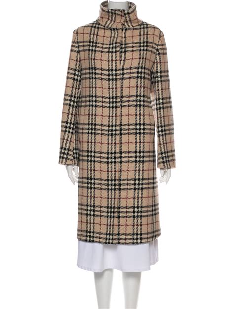 Burberry London Wool Plaid Print Coat Neutrals Coats Clothing