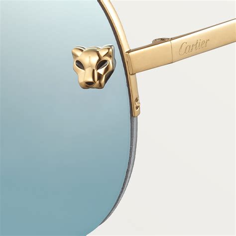 Cresw00176 Panthère De Cartier Sunglasses Metal Smooth Golden Finish Blue Lagoon Mirror