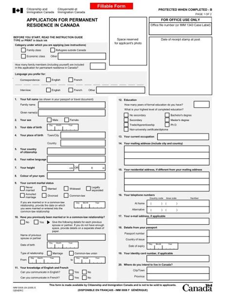 Imm 0008egen Application For Permanent Residence In Canada