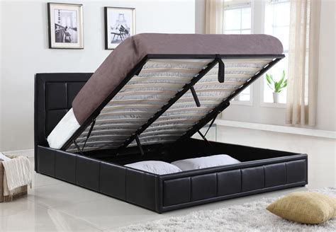 New Pu Leather Queen Size Gas Lift Storage Bed Ebay