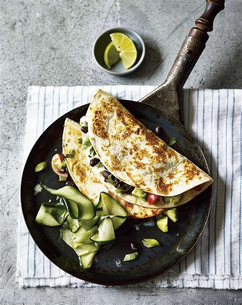 Avocado And Black Bean Quesadillas With Pickled Cucumber Recipe