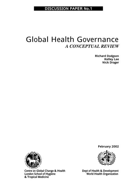 Pdf Global Health Governance A Conceptual Review